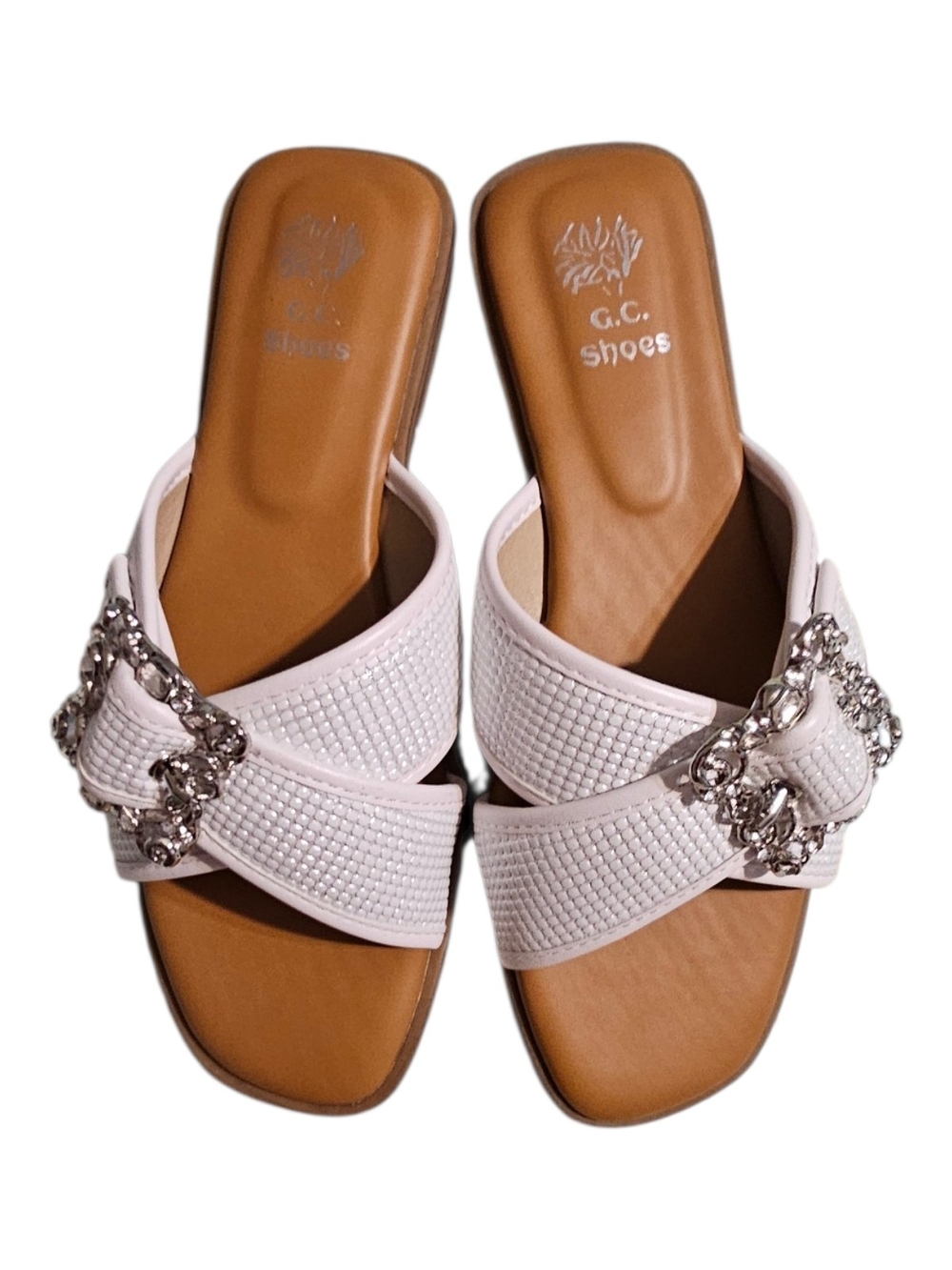 G.C. Shoes Women's Pink Crystal-Embellished Crossband Slide Sandals